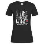 дамска тениска с надпис books and wine