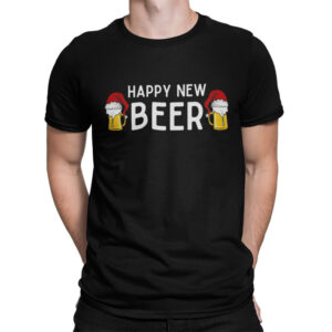 мъжка тениска с надпис happy new beer коледни тениски