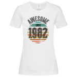 дамска тениска с щампа за рожден ден юбилей awesome since 1982