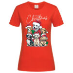 дамска коледна тениска с щампа christmas dogs