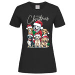 дамска коледна тениска с щампа christmas dogs